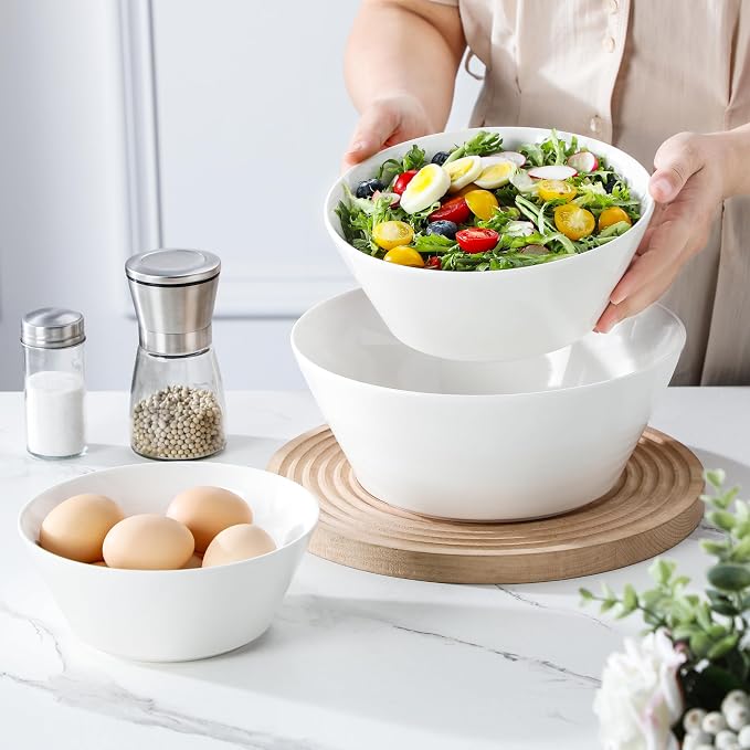 MALACASA White Serving Bowls Set of 3, Ceramic Mixing Bowl - Image 2
