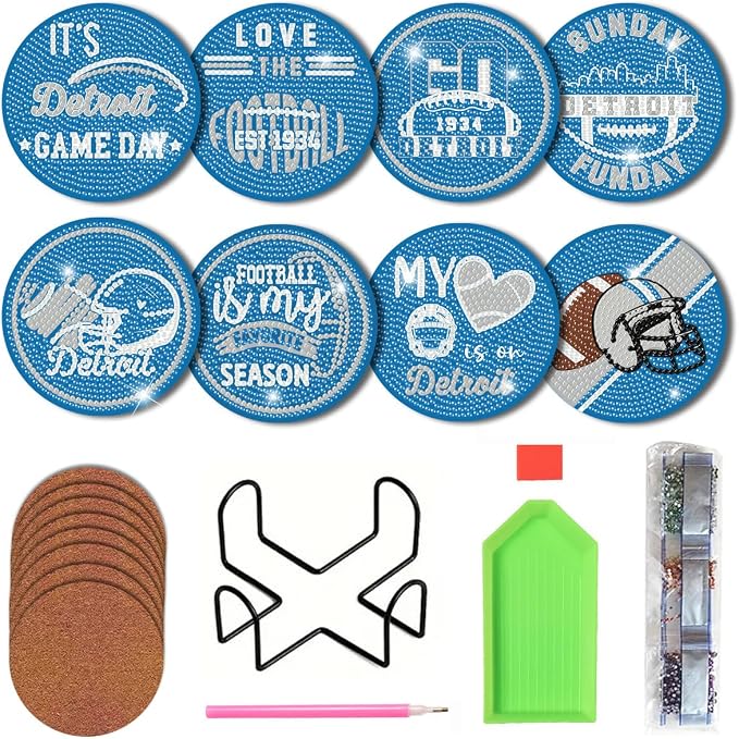 Bartogro 8 Pcs Diamond Painting Coaster Kits, DIY Football Diamond Art Coasters by Bartogro