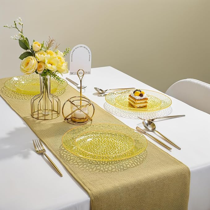 Rubtlamp 60Pcs Yellow Gold Plastic Plates, Hammered Plastic Plates Include 30 - Image 3