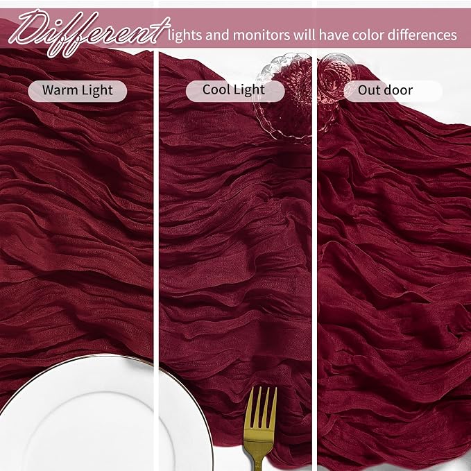 12 Pack Burgundy Red Cheesecloth Table Runner 17 x 108 Inch Gauze Table Runner - Image 4