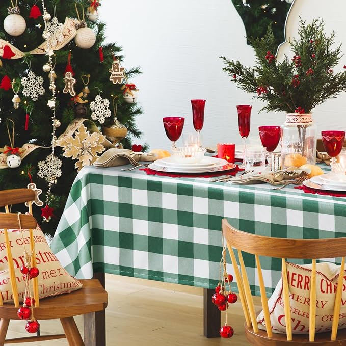 Plaid Tablecloth 2 Pack, 54 x 108 inch, Forest Green and White | Waterproof - Image 6
