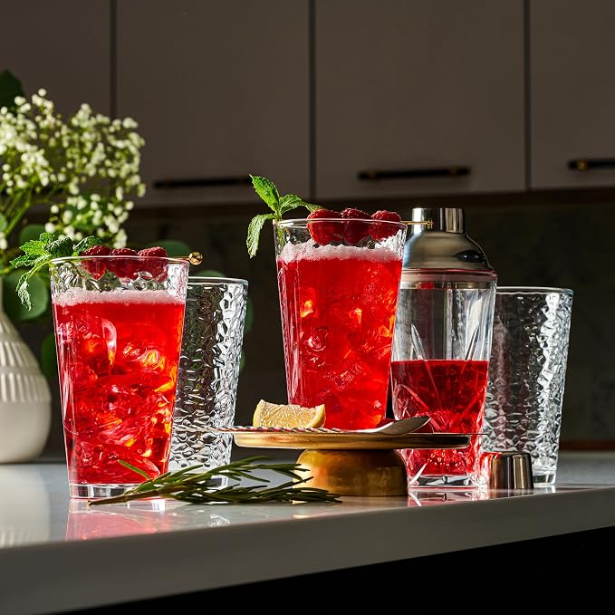 Le'raze Set of 10 Hammered Glass Cups, Dishwasher Safe, Freezer Safe, Non Slip - Image 3
