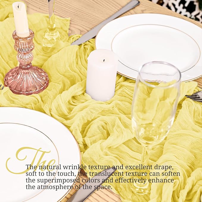 4 Pack Yellow Table Runner 17 x 108inch Cheesecloth Table Runner Boho Gauze - Image 6