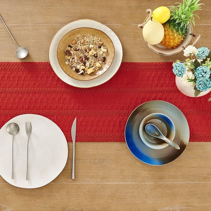 Macrame Style Boho Table Runner, 12x36 Inch Red | Woven Boho Table Runner - Image 4