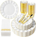 175PCS White Plastic Dinnerware Set, Wavy Plates by QualQuot
