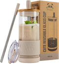 Pandaloo® Glass Cups With Lids and Straws -20 Fl Oz- Perfect Size Iced Coffee by Pandaloo