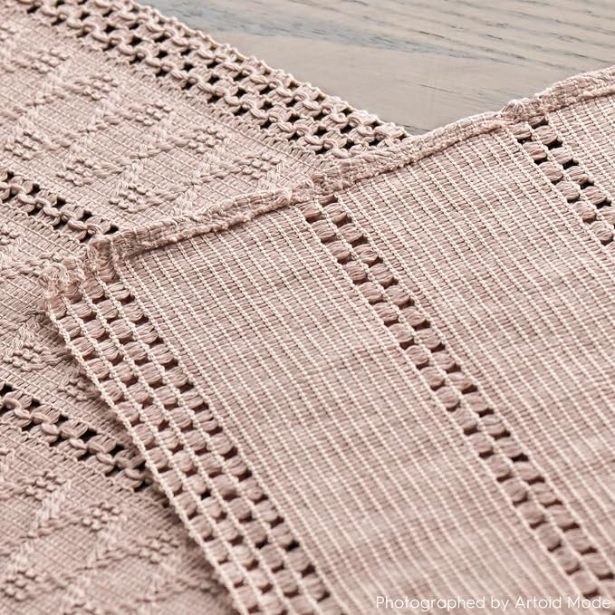 Artoid Mode Pink Woven Farmhouse Hollow Table Runner 12x60 Inch | Holiday - Image 8