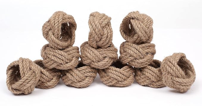 Lightnpro Jute Napkin Rings Set of 12, Classic Hand Woven Napkin Holders by Lightnpro