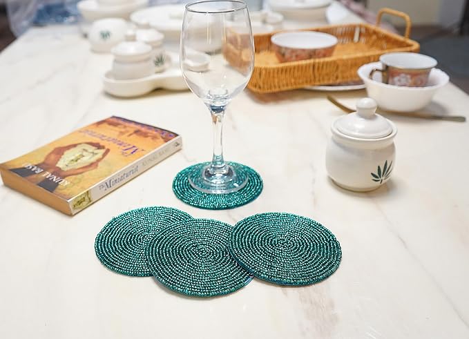 Handmade Beaded Bar Drink Tabletop Protection Coasters - Image 3
