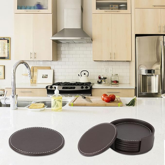 Set of 6 Round Leather Coasters - Image 7