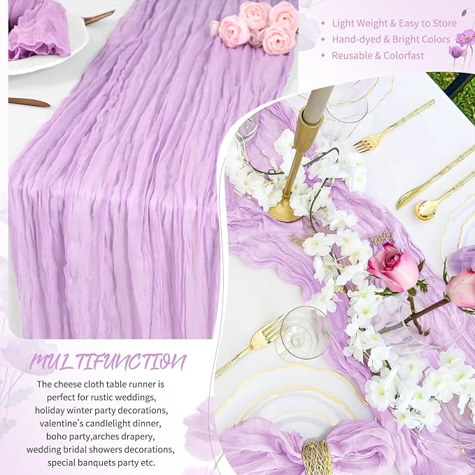 Showgeous 30 Pack Lilac Purple Cheesecloth Table Runner, 17 x 108 Inches | Boho - Image 5