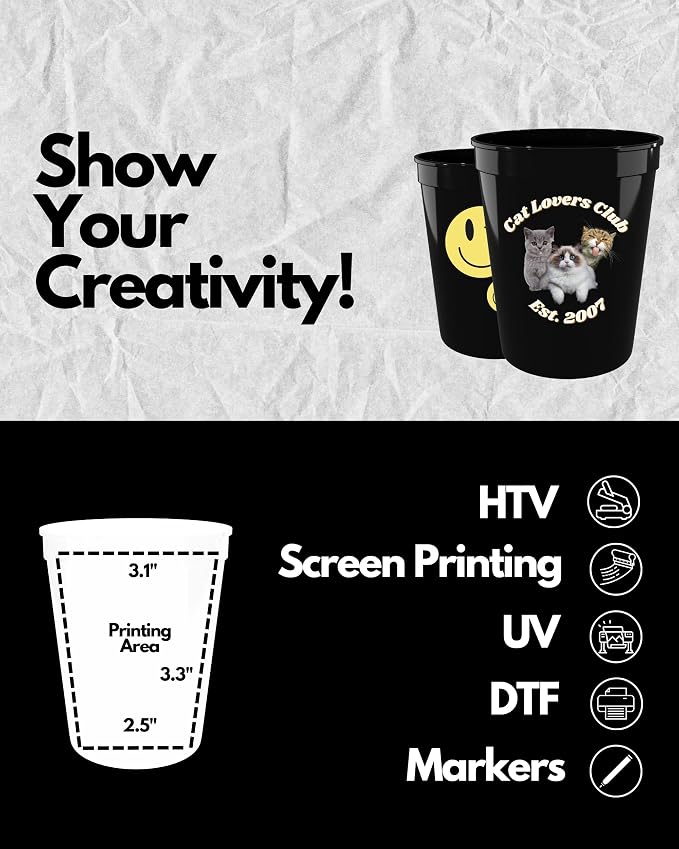 PartyPrints 100 Pack 16 oz Black Reusable Blank Plastic Cups, Stadium Cups Bulk - Image 3