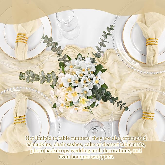 8 Pack Ivory Table Runner 17 x 108inch Cheesecloth Table Runner Boho Gauze - Image 7