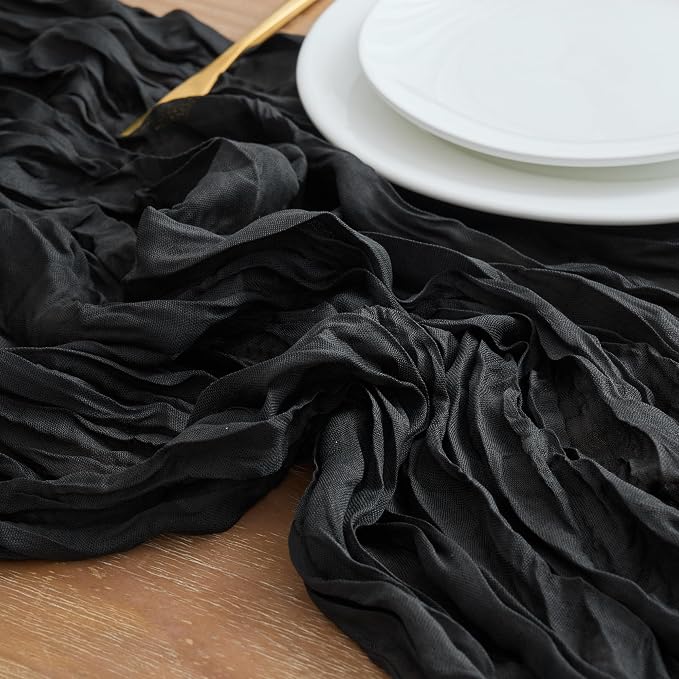 Asee'm 3pcs Black Cheesecloth Table Runner Summer 10FT Boho Gauze Rustic | - Image 4