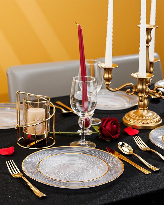 Morejoy 60Pcs Clear Plastic Plates, Modern swirl design Plate Include 30Clear - Image 8
