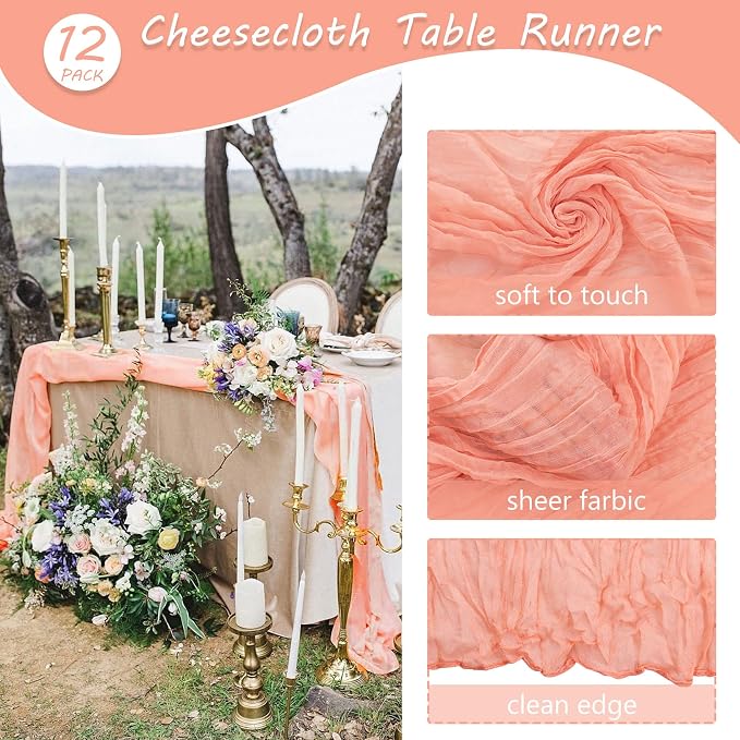 12 Pack 13Ft Cheesecloth Table Runner 35x157 Inch Boho Gauze Table Runner - Image 4