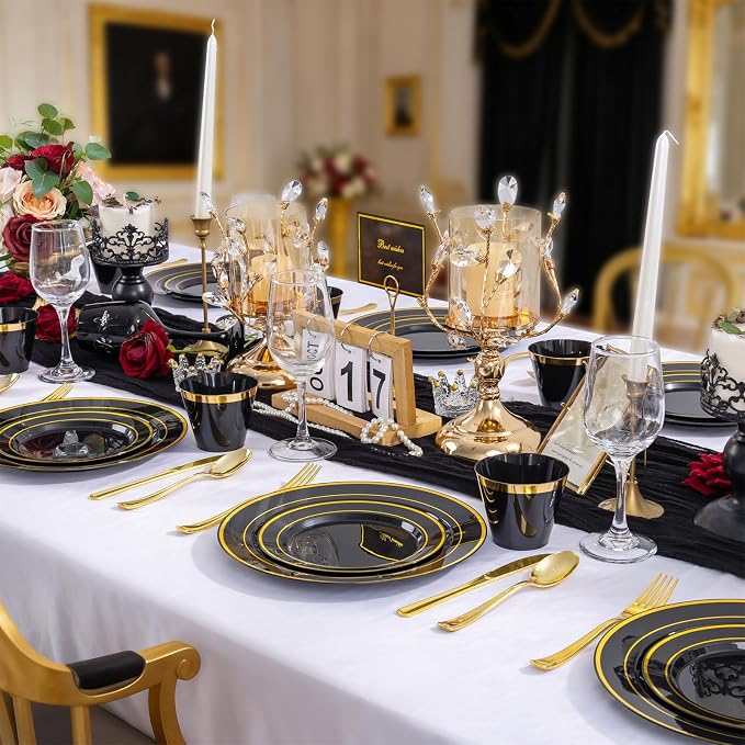 WELLIFE 600 PCS Black Gold Disposable Dinnerware Set - Image 7