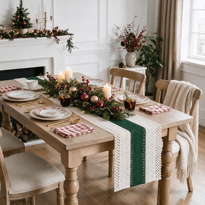 Artoid Mode Dark Green Farmhouse Rustic Table Runner 12x90 Inch | Seasonal - Image 6