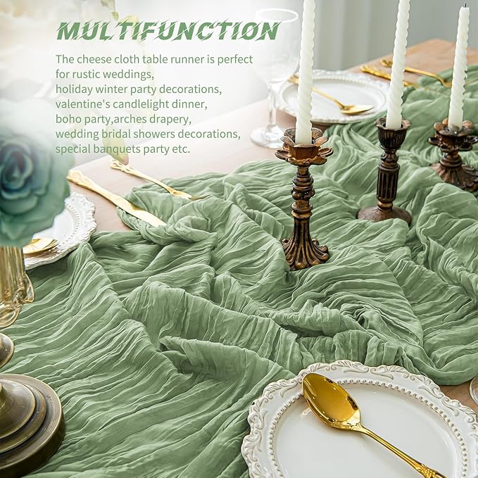 10 Pack Sage Green Cheesecloth Table Runner 17x108 Inch Boho Gauze Cheese Cloth - Image 5