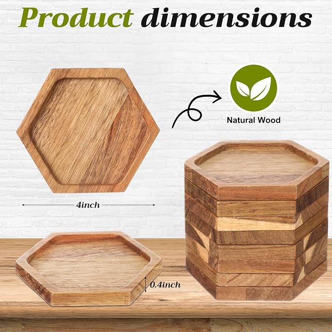 Zhehao 16 Pcs Acacia Wood Coasters Bulk 4 Inch Wooden Stackable Reusable Drink - Image 2
