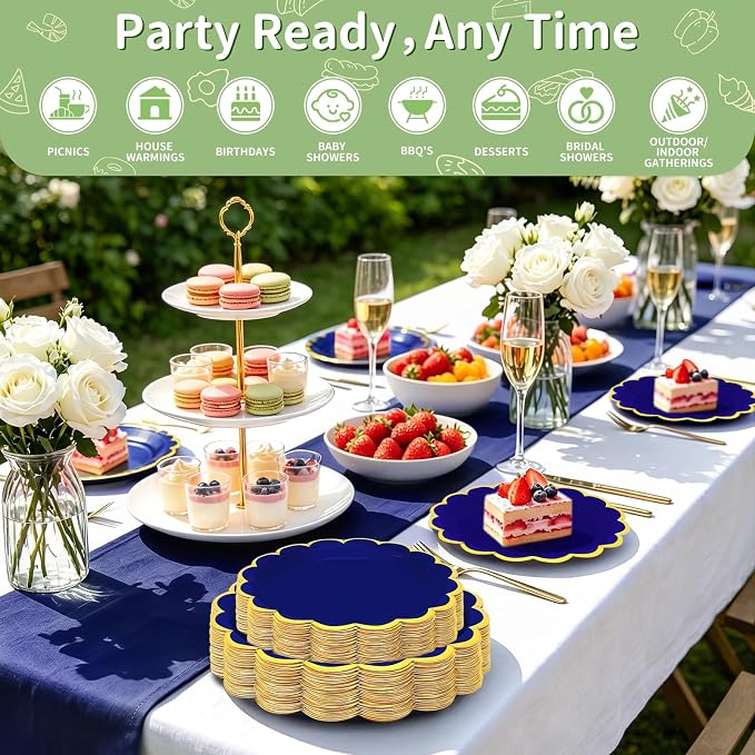 50 Pcs Royal Blue Paper Plates Disposable, Dessert Cake Plates, - Image 3