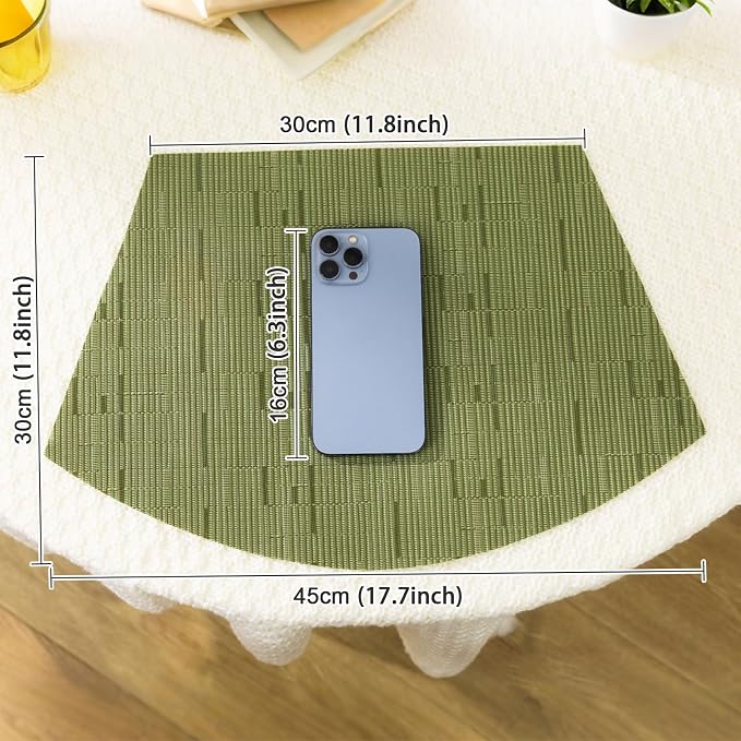 SHACOS PVC Woven Vinyl Wedge Placemats Set of 4 Round Table Placemats Wipe - Image 6