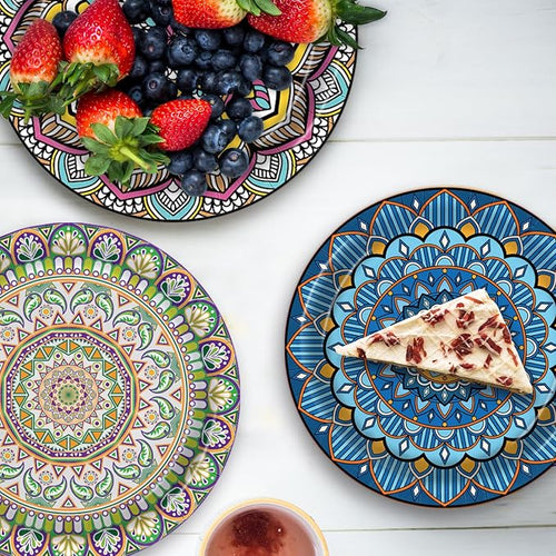 100PCS Boho Paper Plates 7Inch & 9Inch, Vintage Bohemian Disposable Dinnerware - Image 2