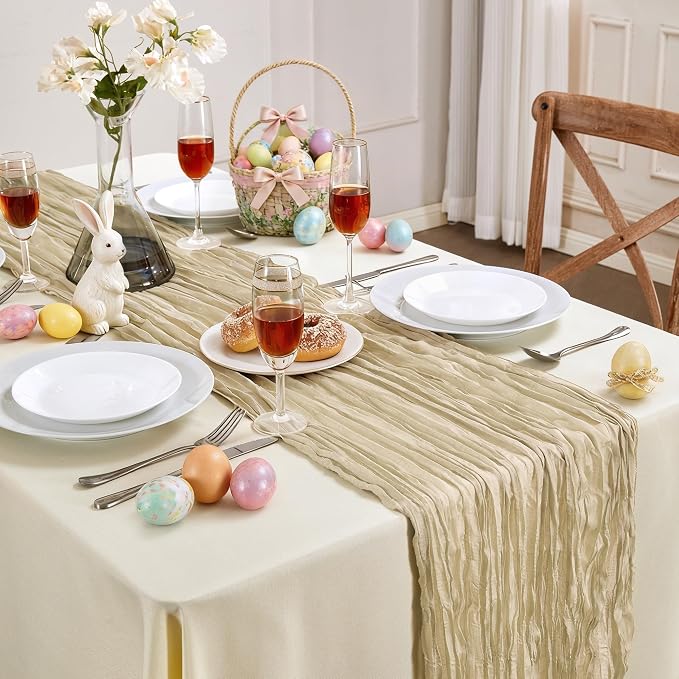 AGIRL 6 Pack Beige Cheesecloth Table Runner 10FT Fall Boho Gauze Home Decor | - Image 2
