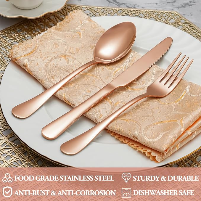 40 Pcs Rose Gold Silverware Set Service - Image 3