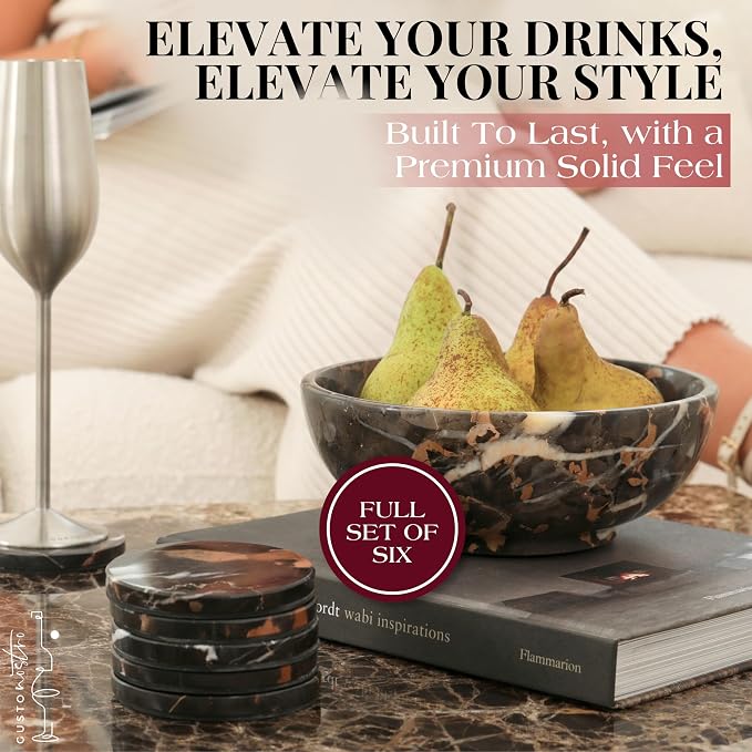Gusto Nostro Black Marble Coasters Set of 6 - Image 2