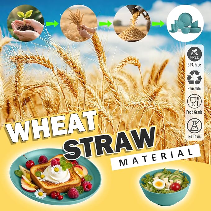 Wheat Straw Dinnerware Sets, Unbreakable Plates and Bowls Sets, Microwave Safe - Image 5