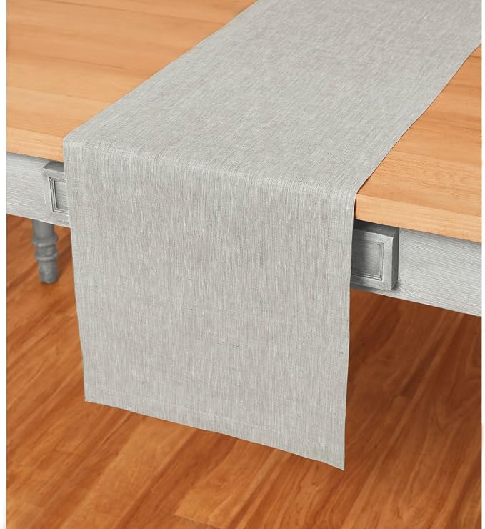 Solino Home 100% Pure Linen Table Runner Oyster Grey, Athena 14 x 144 in | by SolinoHome