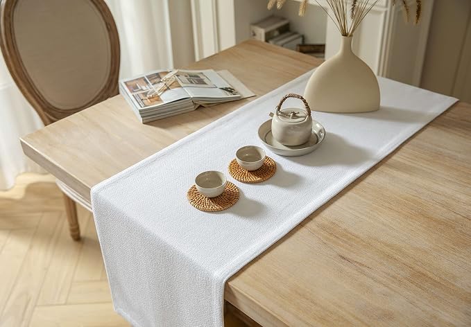Burlap Style Farmhouse Table Runner, 14x36 Inches White | Thick Durable Fabric - Image 4