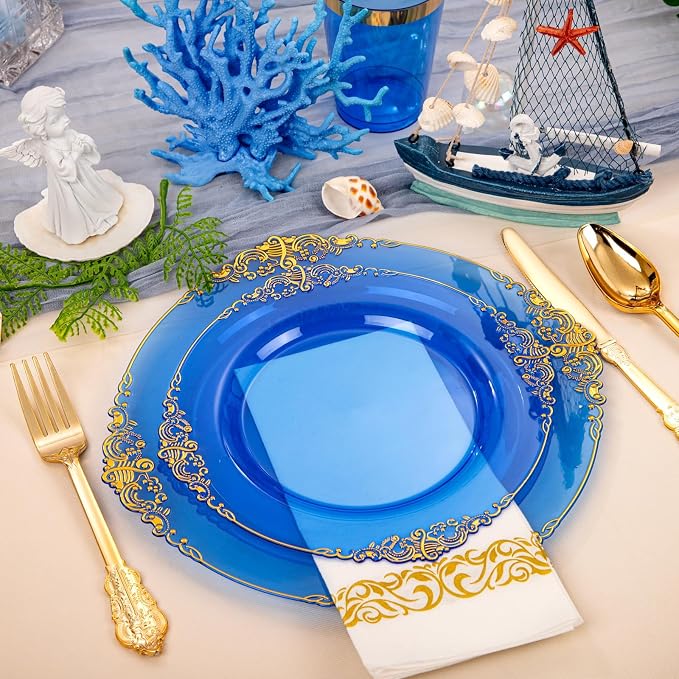 210 Pcs Blue Gold Plates for Graduation | Blue Party Plates Set for 30 Guests - Image 5