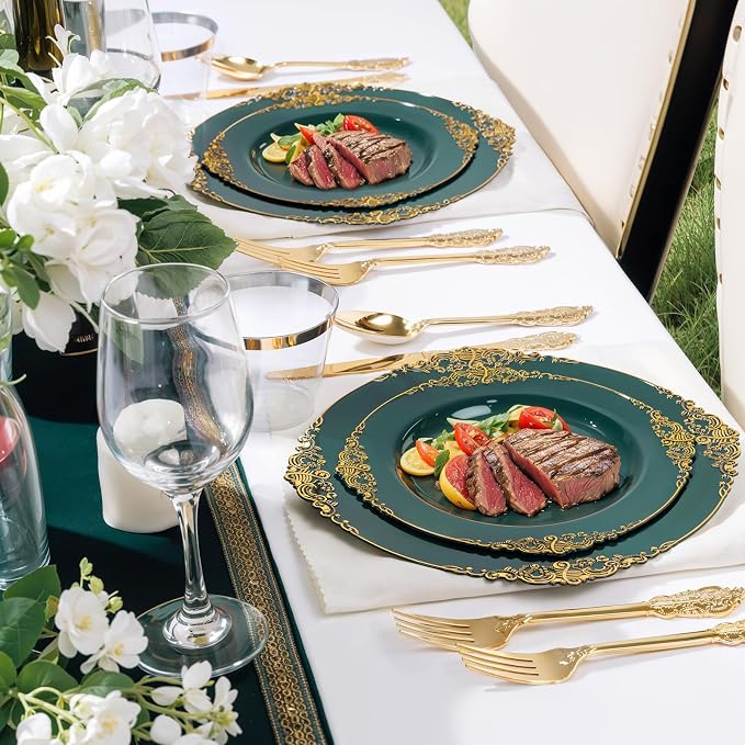 Nervure 100Pcs 10.25'' Green Plastic Plates, Party Plates - Image 7