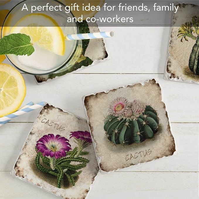 Thirstystone Cactus Flowers 4 Pack Assorted Tumbled Tile Stone Coasters | 4" - Image 5