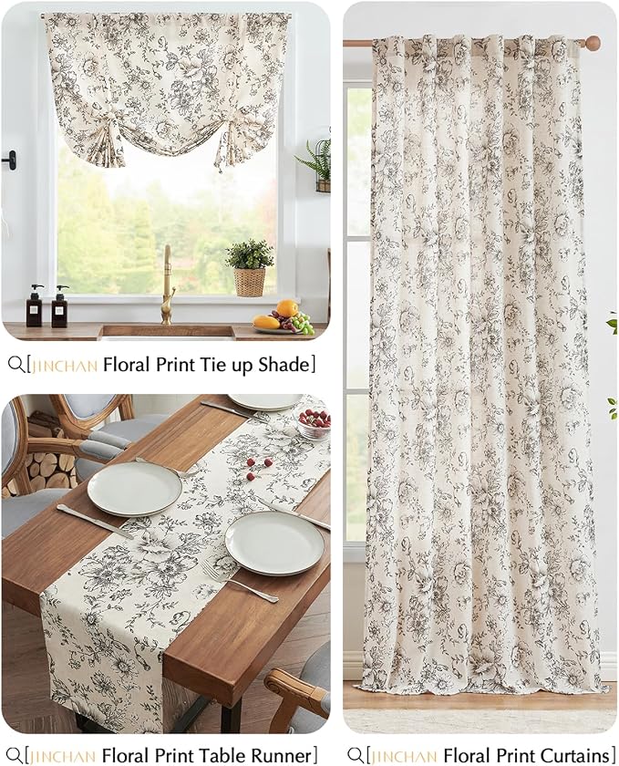 jinchan Black Floral Linen Table Runner 13 x 90 Inch Farmhouse | Long floral - Image 8