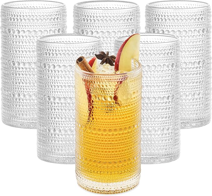 16 Oz Hobnail Drinking Glasses Set of 6 by Florvani