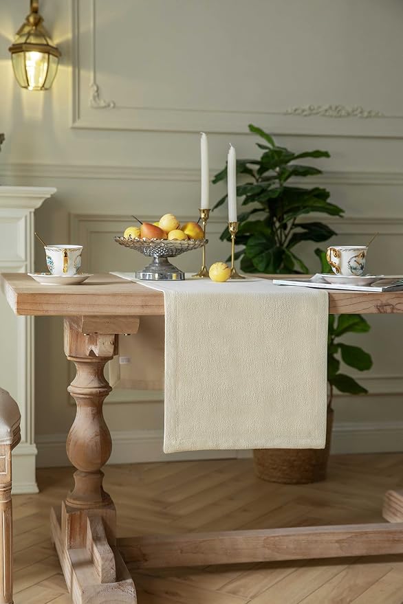 Burlap Style Farmhouse Table Runner, 14x48 Inches Cream | Thick Durable Fabric - Image 3