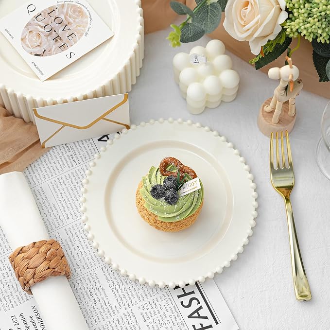 72 Pcs Party Plates Dessert Plate, 7 Inch Ivory Plastic Plate Disposable | - Image 4
