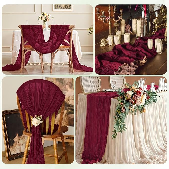 12 Pack Burgundy Cheesecloth Table Runner 17x108 Inch Semi Sheer Boho Gauze - Image 7