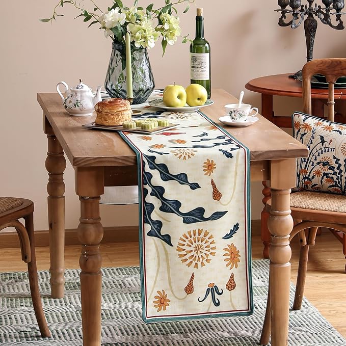 bilin gaier Designer French Linen Extra Long Table Runner, Floral Pattern - Image 4