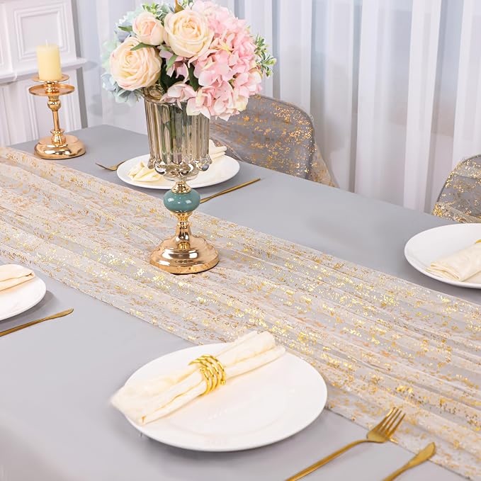 Snowkingdom 10 Ft Gold Table Runner, Sheer Gauze Chiffon Tulle Cheesecloth - Image 7