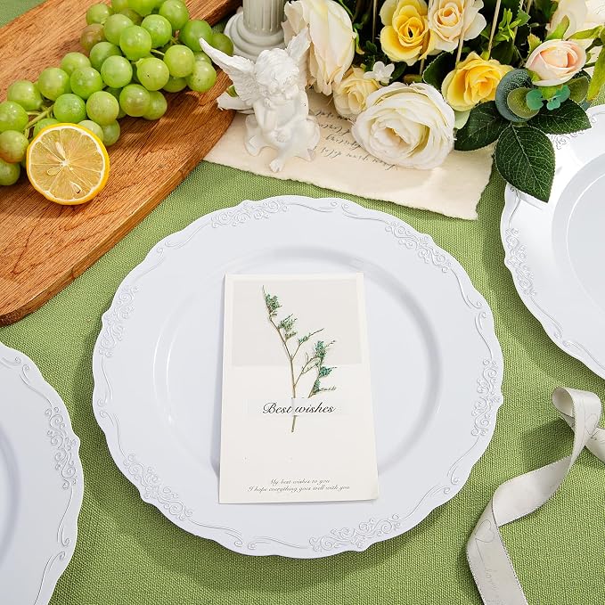 DaYammi 60PCS White and Silver Plastic Plates, Heavy Duty White and Silver - Image 2