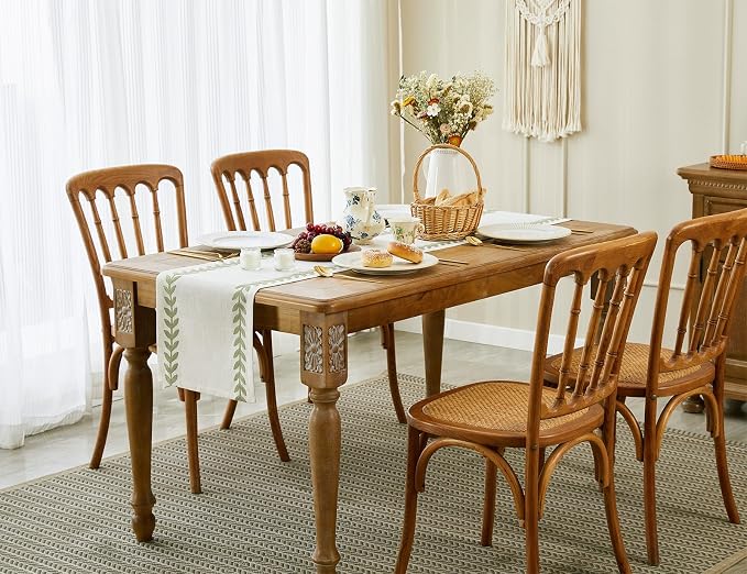 Wracra Embroidered Table Runner, Sage Green Table Runners 90 Inches Long | - Image 7