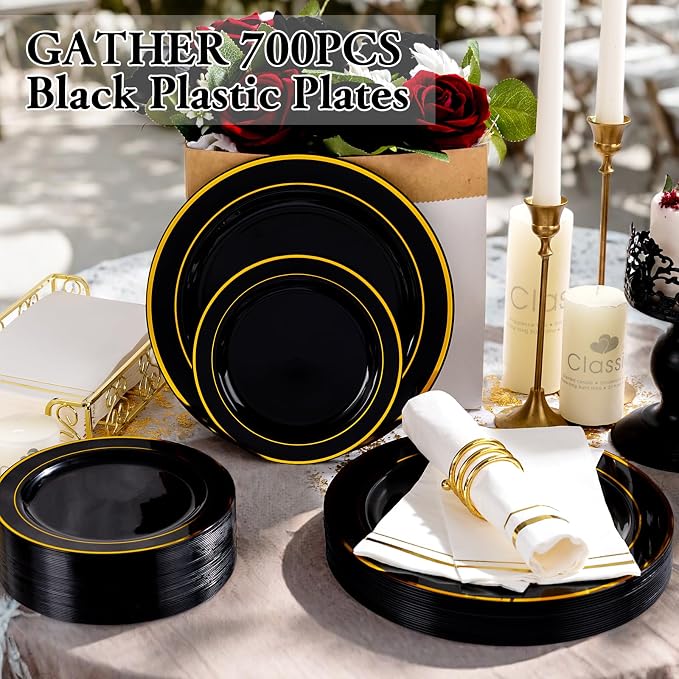 GATHER 700PCS Black Plastic Plates 100 Guest - Image 3