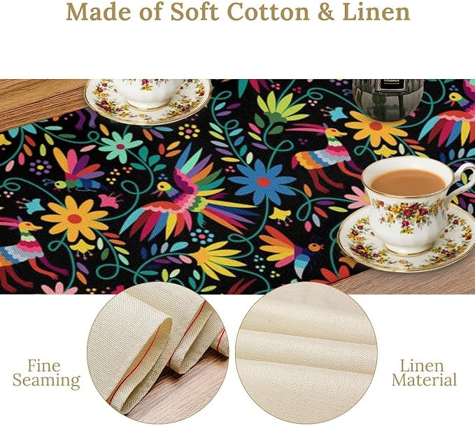 YCness Mexican Fiesta Table Runner Abstract Pattern Cinco De Mayo Dia De Los - Image 7