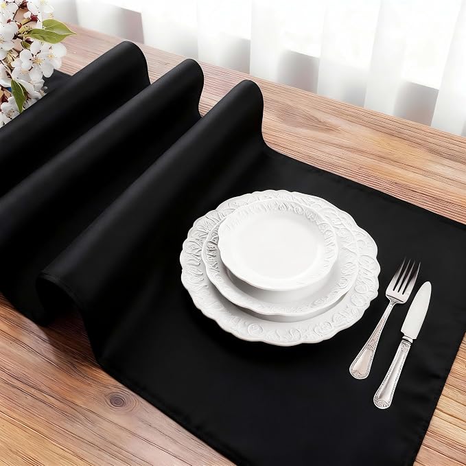 FOLINS&HOME Black Waterproof Decorative Table Runner 60 Inches Long | 210GSM - Image 3