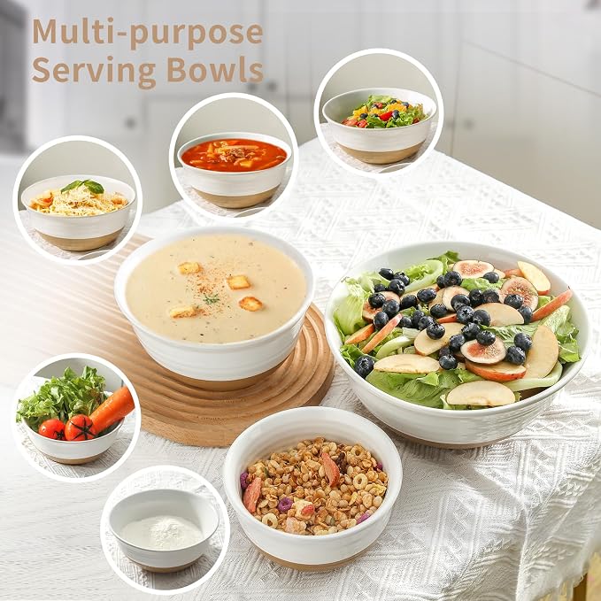HASENSE Ceramic Serving Bowls, Large Salad Pasta Mixing Bowls Set, 2.1/1.0/0.5 - Image 6