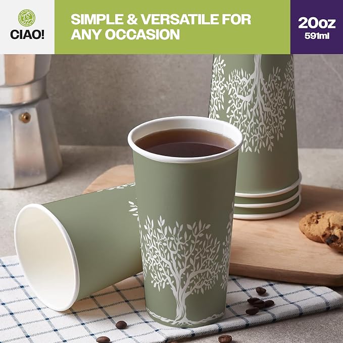 CIAO! 20oz Paper Hot Cup, Rooted Olive Print - Image 6
